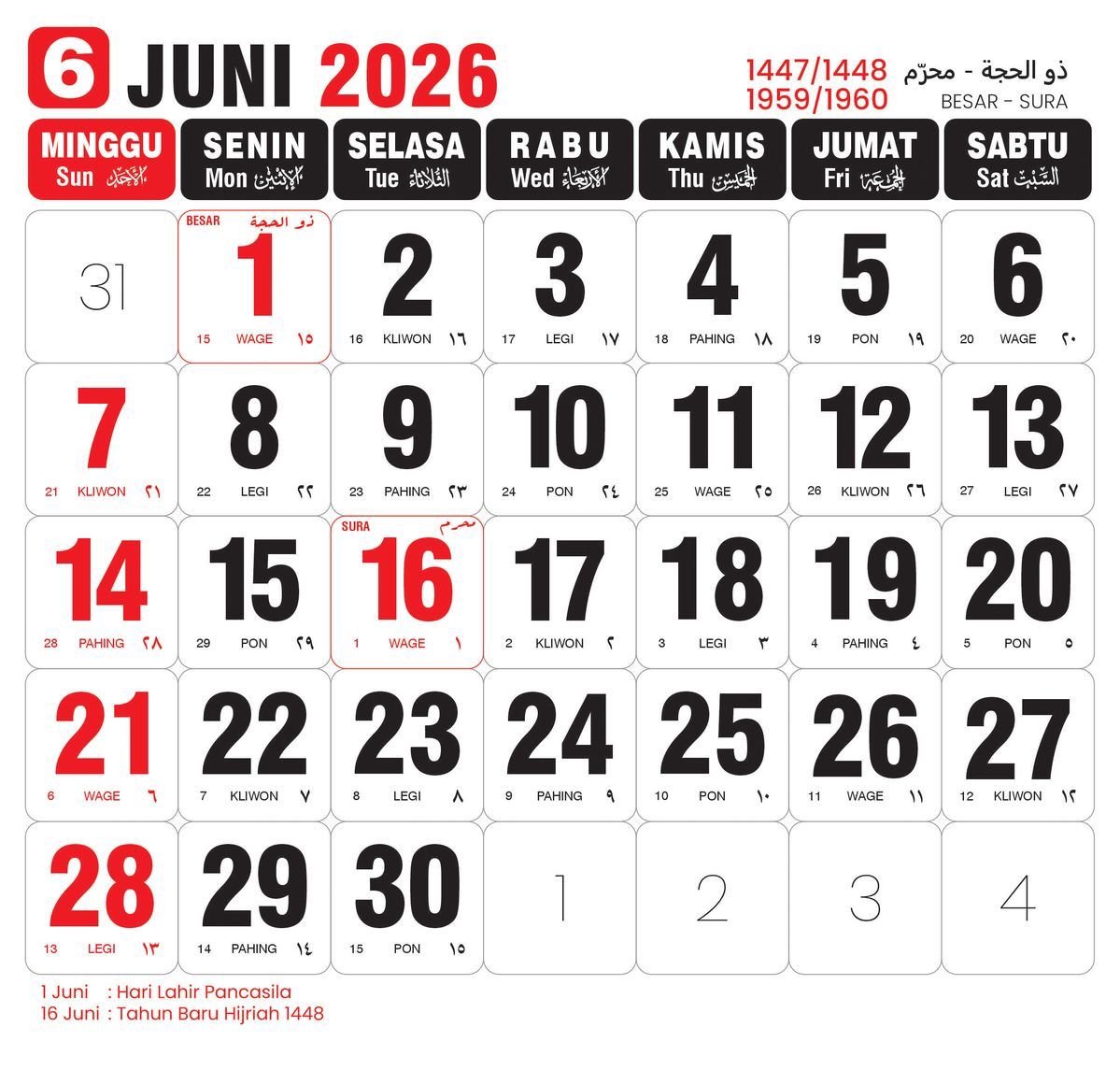 Daftar Lengkap Tanggal Merah dan Hari Besar Bulan Juni 2026