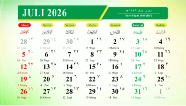 Kalender Juli 2026: Daftar Lengkap Tanggal Merah dan Hari Besar Nasional
